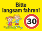 Preview: Achtung Kinder Schild gelb mit Symbol Tempolimit 30